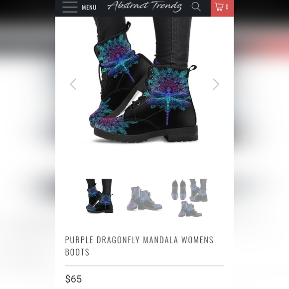 Abstract Trendz Shoes - Purple Dragonfly Mandala Women's Boots Size 9